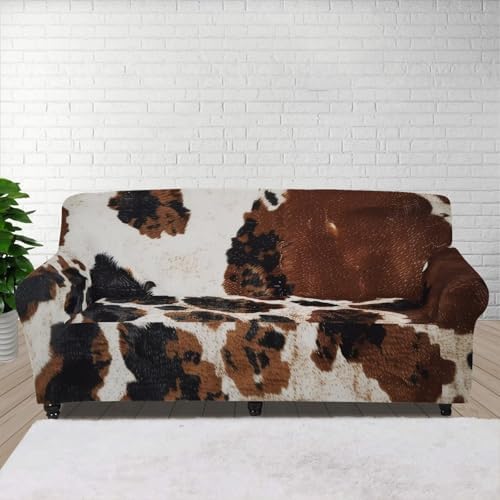 Wanzuoeng Cow Print Sofa Covers with Elastic Straps and Non-Slip Design