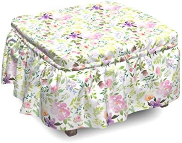 Ambesonne Watercolor Ottoman Cover 2 Piece Set