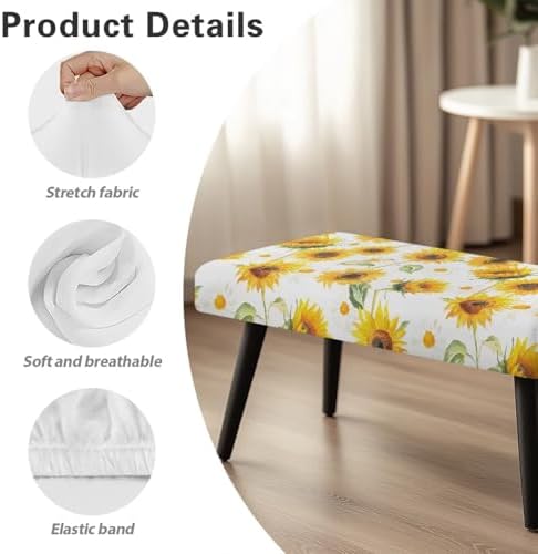 Dining Bench Slipcover with Sunflower Design