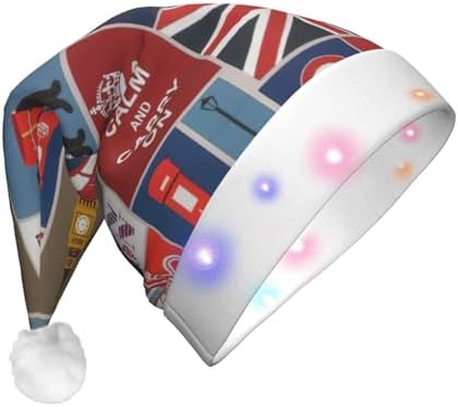 England Symbols Print Christmas Hat with LED Lights