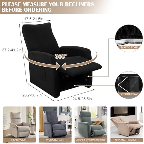 SearchI Recliner Chair Cover 4 Piece Set Black