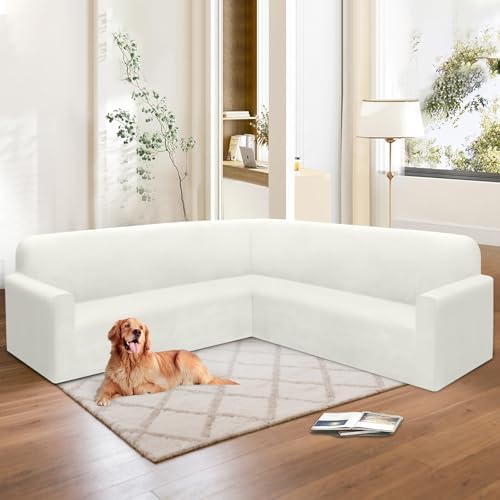 Velvet Stretch L Shape Sofa Cover Set for Living Room