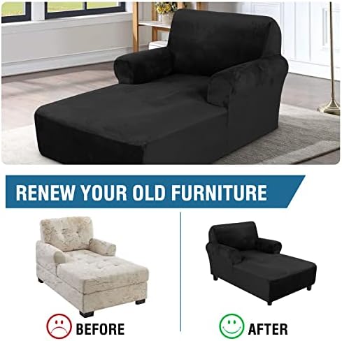 Luxury Velvet Chaise Lounge Cover with Arms Black