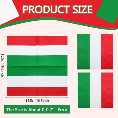 50 Pcs Italian Flag Napkins Red White Green Party Decor