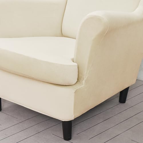 PENDEJATO Wing Chair Slipcovers 2 Piece Velvet Light Beige