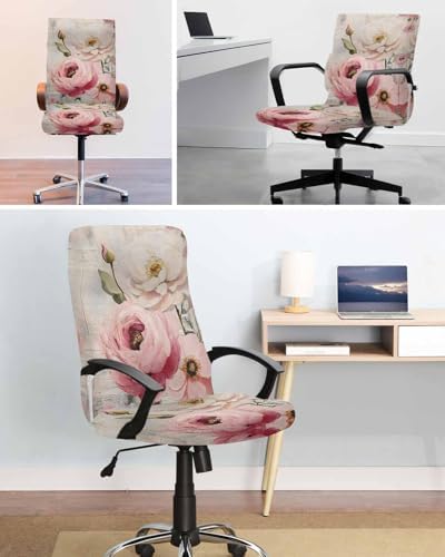 DecorLovee Pink White Floral Office Chair Cover