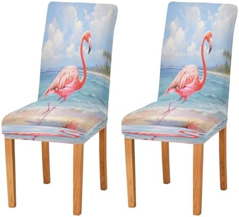 ALAZA Beach Pink Flamingo Dining Chair Slipcovers