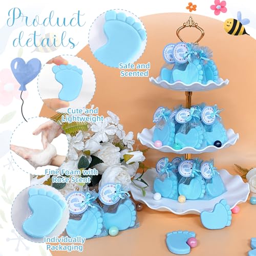 30 Sets Baby Shower Favors Refreshing Feet Soap with Blue Packaging