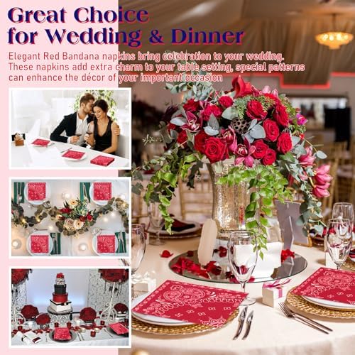 Teling 2 Ply Paisley Print Bandana Napkins 63 x 63 Red