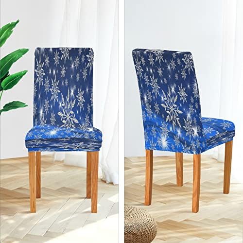 Eionryn Christmas Winter Blue Snowflake Dining Chair Covers 4pcs