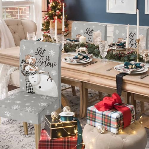 Horaldaily 6PCS Christmas Dining Chair Covers Grey Snowman