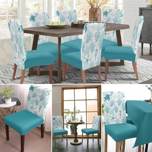 DecorLovee Turquoise Coastal Dining Chair Covers Set of 4