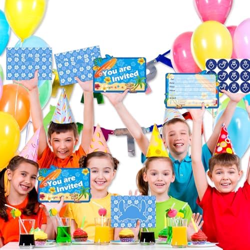 QAMEGX Blue Cartoon Birthday Invitations for Boys and Girls