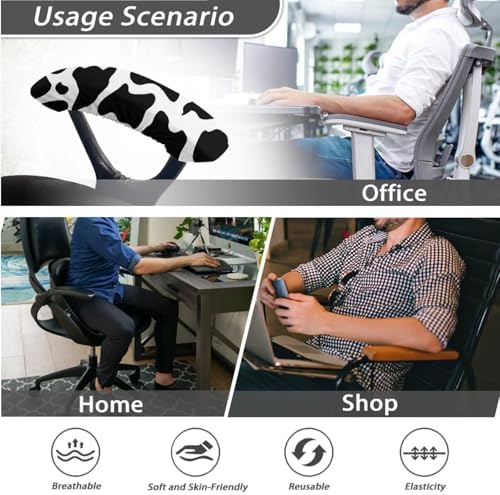 Milk Cow Print Office Chair Cover 3PCS Washable Chair Slipcovers with Armrest Covers