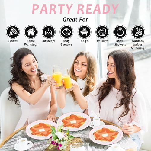 96Pcs Fluffy Pancake Party Plates Napkins Set for 24 Guests