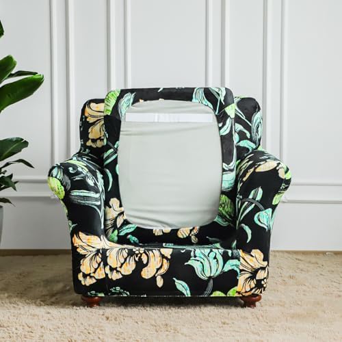 EVOLLER 2 Piece Armchair Slipcover with 1 Cushion Cover Velvet Black Floral