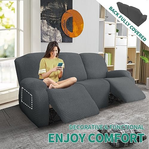 YEMYHOM 8 Piece Stretch Recliner Sofa Cover Dark Gray