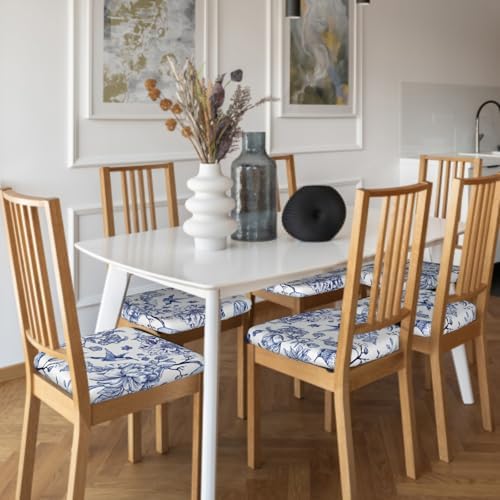 Granbey Blue and White Chair Covers with Navy Floral Design