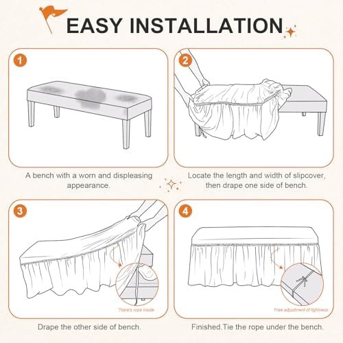 NICEEC Spandex Stretch Dining Bench Cover with Removable Skirt