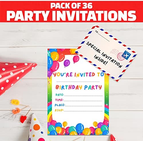 36 Kids Birthday Invitations With Holographic Stickers Rainbow Design