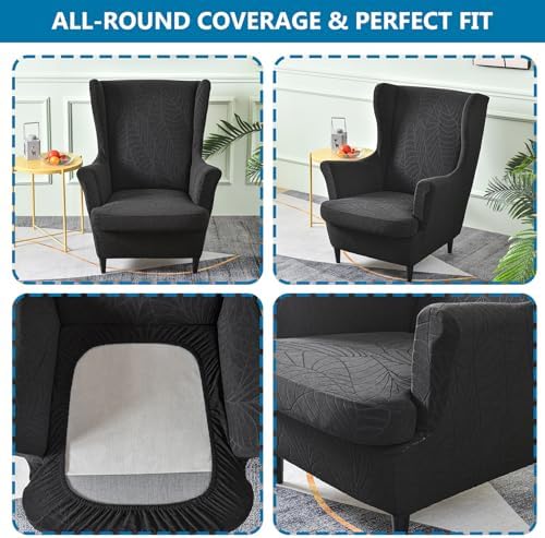 Waterproof Wingback Chair Slipcovers 2 Piece Stretch Spandex