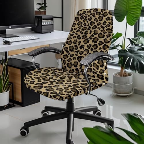 Wanyint Leopard Print Khaki Office Chair Cover