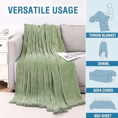 HVERSAILTEX Chenille Sofa Cover with Tassels Green 71x118