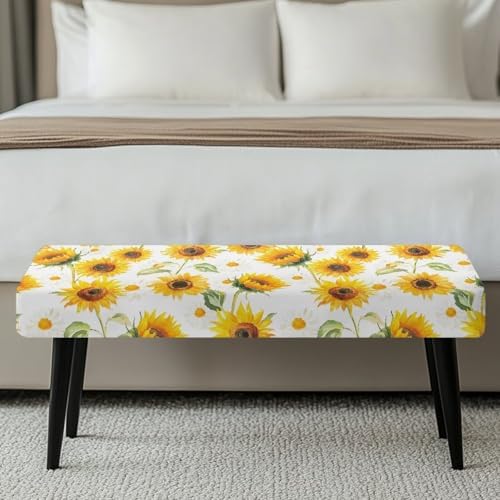 Dining Bench Slipcover with Sunflower Design