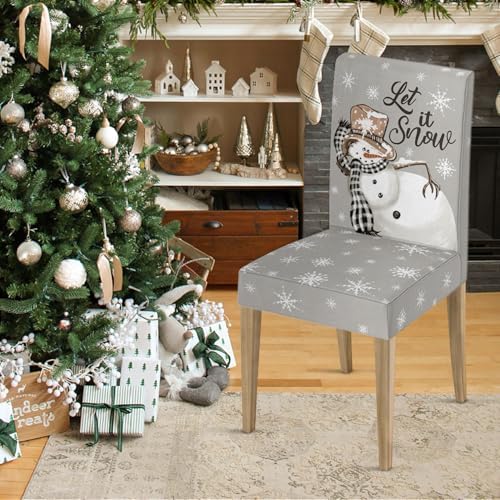 Horaldaily 6PCS Christmas Dining Chair Covers Grey Snowman