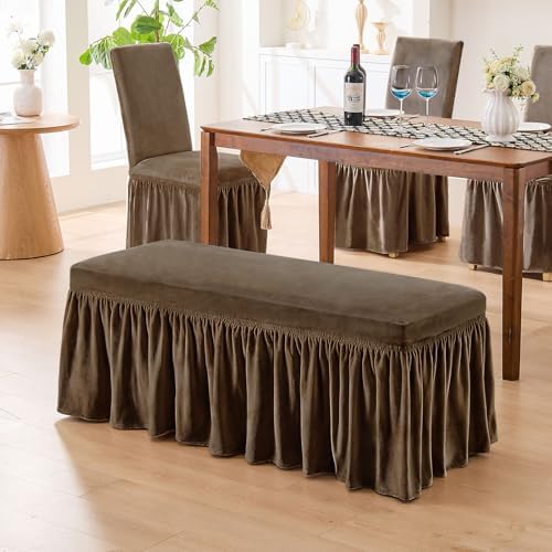 NICEEC Spandex Stretch Dining Bench Cover with Removable Skirt