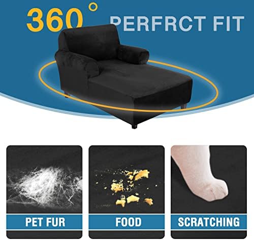 Luxury Velvet Chaise Lounge Cover with Arms Black