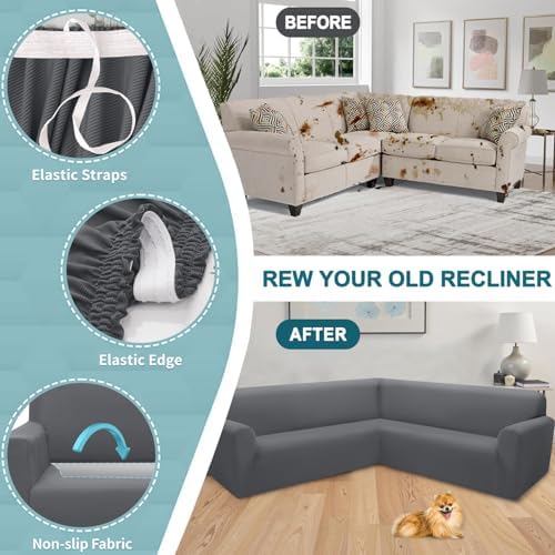 ALIECOM Cool Gray Sectional Sofa Slipcover L Shape Universal