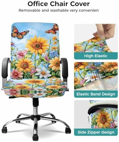 Large Office Chair Cover with Zipper and Butterfly Print