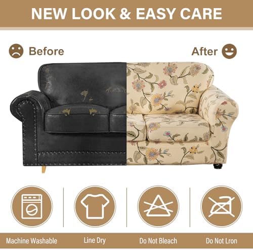 Lamberia Floral Pattern Sofa Slipcover 4 Piece with 3 Cushion Covers