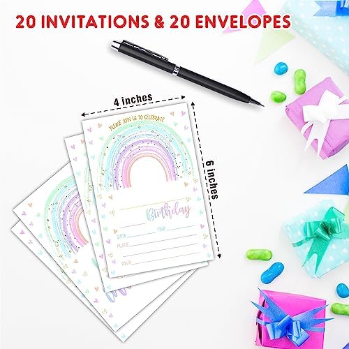 AWSICE Rainbow Birthday Invitations 20-Pack