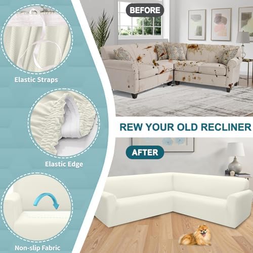 ALIECOM Cool Cream Sectional Sofa Slipcover L Shape X-Large