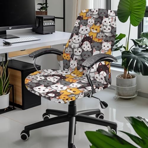 Cat Print Office Chair Cover with Elastic Bottom