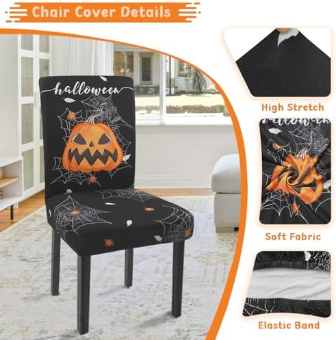 Halloween Chair Covers Set of 4 Pumpkin Ghost Spider Stretch Dining Chair Slipcovers