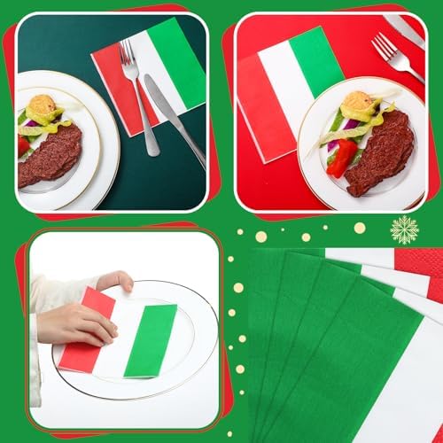 50 Pcs Italian Flag Napkins Red White Green Party Decor