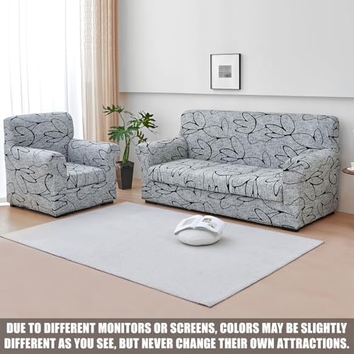 JQinHome 2 Piece Stretch Sofa Cover with Floral Pattern and Lotus Gray