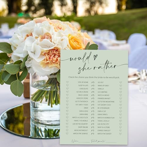 Whaline 50 Sheets Sage Green Bridal Shower Game Cards