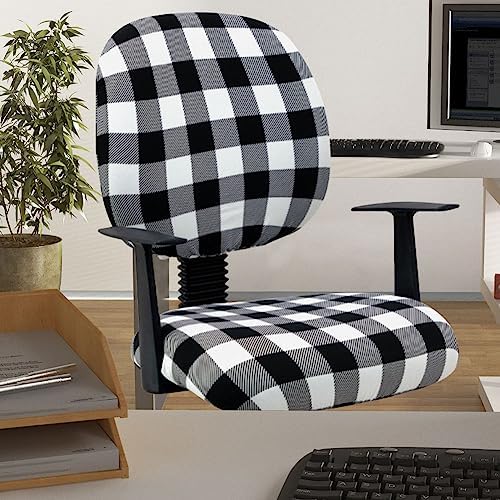 KABAKE Black White Plaid Office Chair Slipcovers