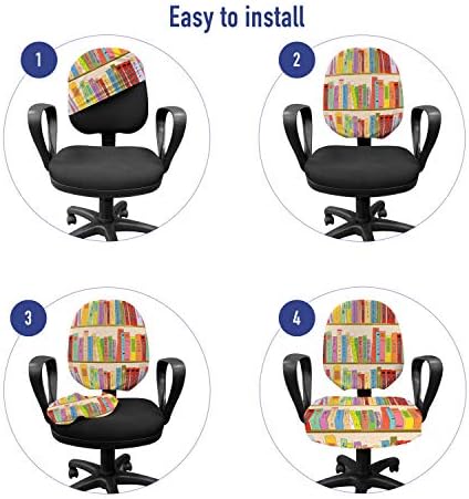 Lunarable Bookcase Office Chair Slipcover Pale Peach Pink Green