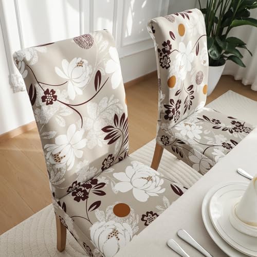 FORCHEER Chair Covers Set of 4 Beige Floral Stretch