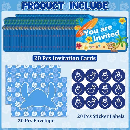 QAMEGX Blue Cartoon Birthday Invitations for Boys and Girls