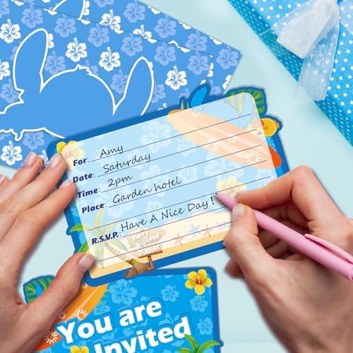 QAMEGX Blue Cartoon Birthday Invitations for Boys and Girls