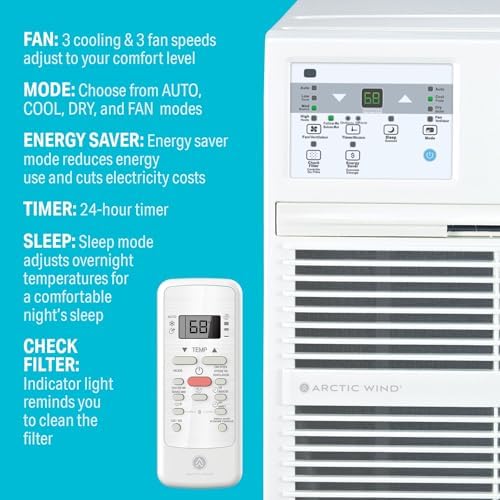Arctic Wind 3AWTW8000A 8300 BTU Wall Air Conditioner with Dehumidifier and Remote Control