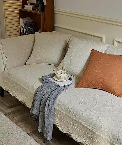 Vctops Floral Leaves Embroidered Sofa Cover Non-Slip