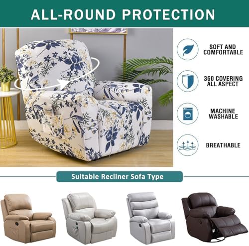 NILUOH Stretch Recliner Cover 4-Pack Floral Patterned