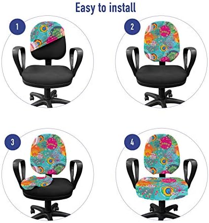 Ambesonne Floral Office Chair Slipcover Turquoise Pink 2 Piece Set